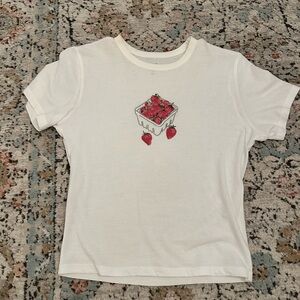 Abercrombie & Fitch Strawberry Embroidery White Skimming Tee | S